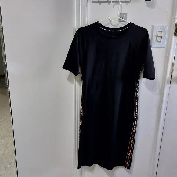 Dkny | Dresses | Dkny Sport Short Sleeve Bodycon Dress With Logo Taping  Black | Poshmark